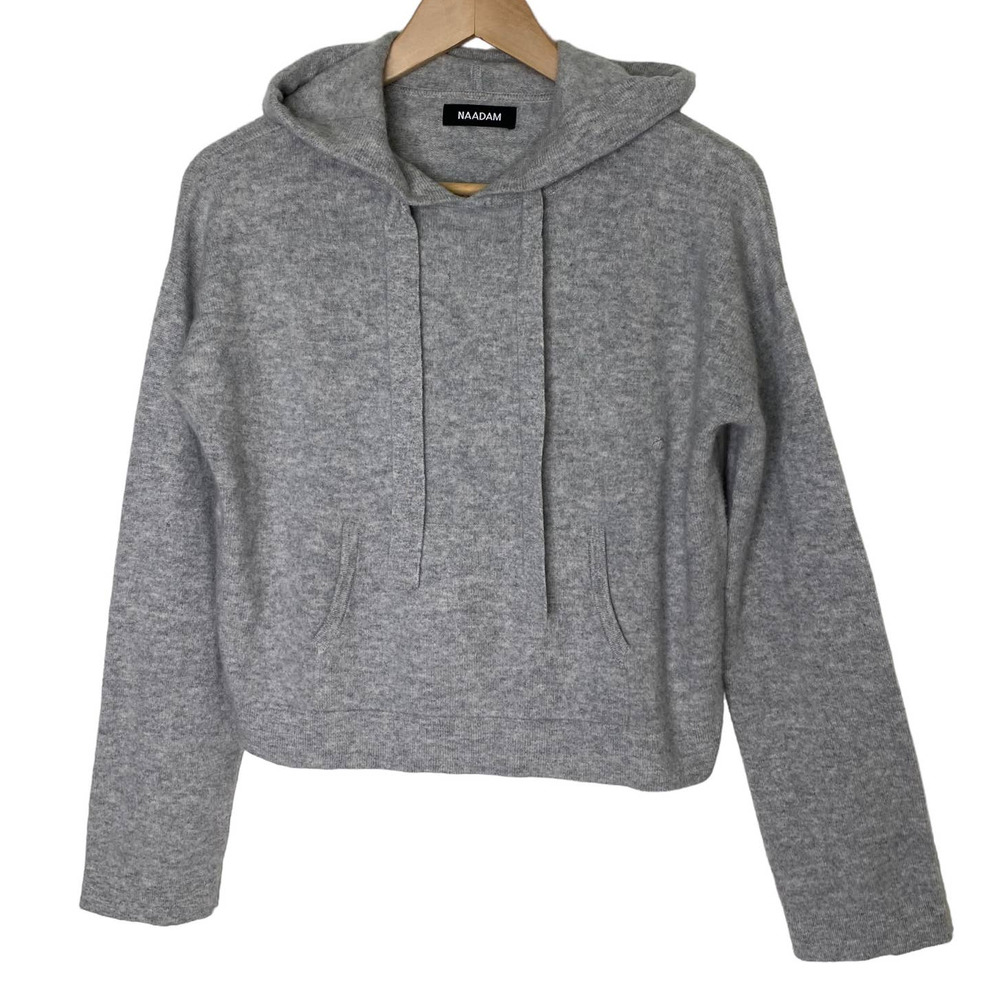 Naadam 100% Cashmere Hoodie Sweater Cropped Grey Cement Gray Hooded Crop size XS